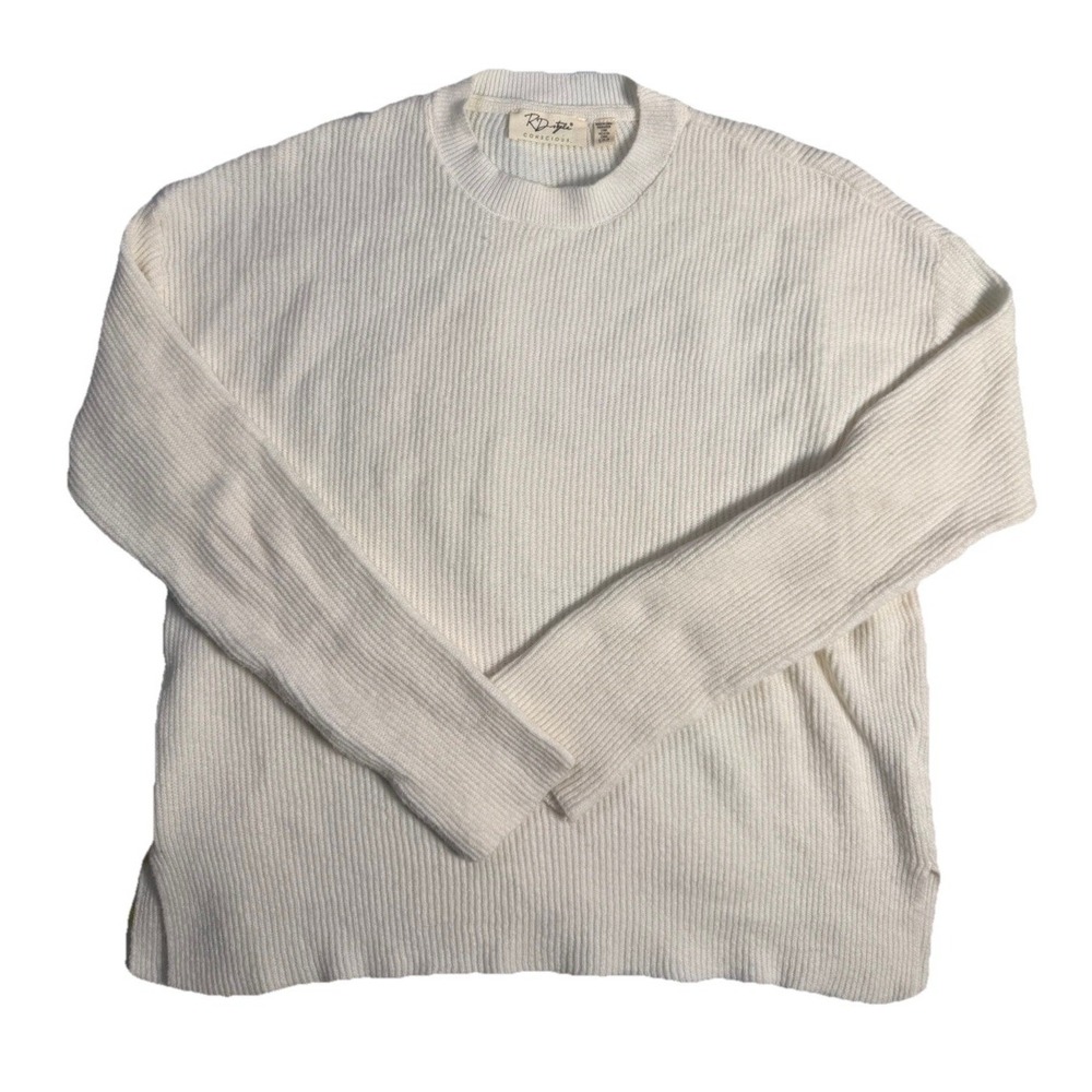 RD Style Women's Crew Neck Waffle Knit Lightweight Sweater White Size Small EUC